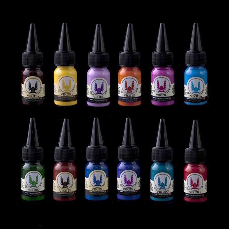 Foto de Set 12 colores Viking Ink USA 1/2 oz. en Viking Tattoo Shop, el mejor equipamiento para tatuajes.