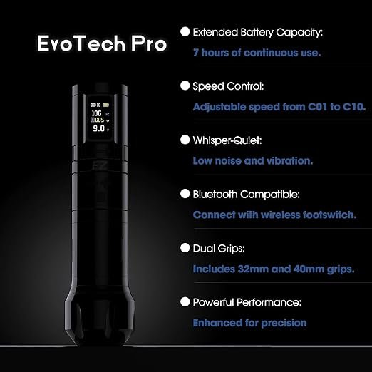 EvoTech Pro Black Wireless Battery Tattoo Machine