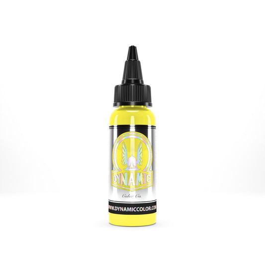 Visualiza VIKING-INK BY DYNAMIC Color Co. Tinta de pigmento de tatuaje Highlighter Yellow en Viking Tattoo Shop, herramienta esencial para tatuadores profesionales.