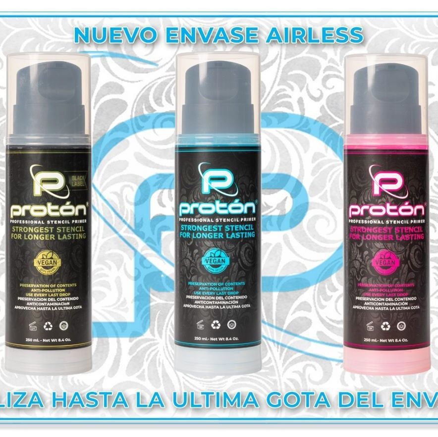 Visualiza Proton Airless Stencil Primer 250ml en Viking Tattoo Shop, herramienta esencial para tatuadores profesionales.