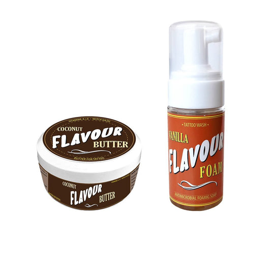 Imagen detallada de FLAVOUR TATTOO Butter 200ml + Foam 110ml COCO/VAINILLA en Viking Tattoo Shop, perfecto para tus proyectos de tatuaje.