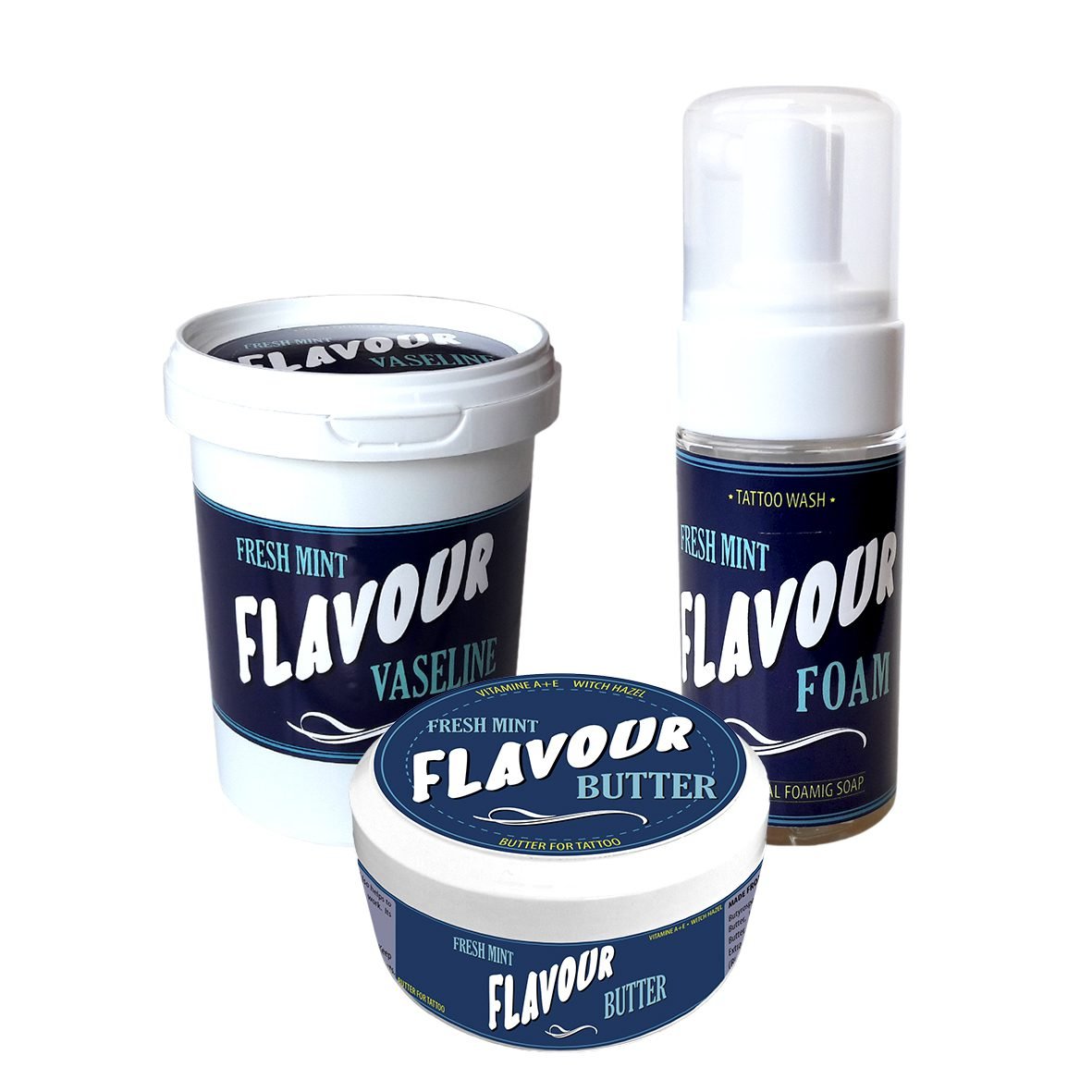 Foto de FLAVOUR TATTOO Butter 200ml + Vaseline 500ml + Foam 110ml FRESHMINT en Viking Tattoo Shop, el mejor equipamiento para tatuajes.