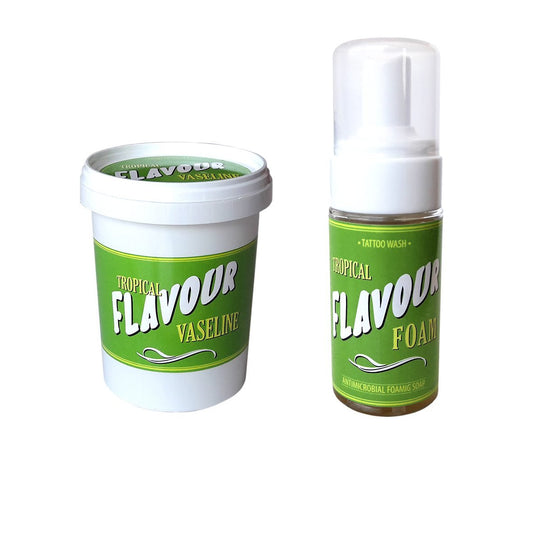 Foto de FLAVOUR TATTOO Vaseline 500ml + Foam 110ml TROPICAL en Viking Tattoo Shop, el mejor equipamiento para tatuajes.